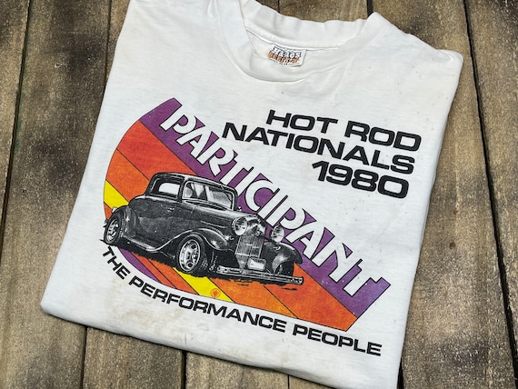 M/L * thrashed vtg 80s 1980 Hot Rod Nationals t s… - image 1