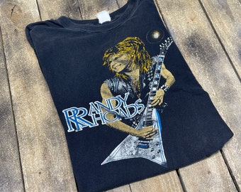 S/M * vintage 80s 1982 Randy Rhoads memorial t shirt * ozzy osbourne rhodes quiet riot concert tour heavy metal * 32.214