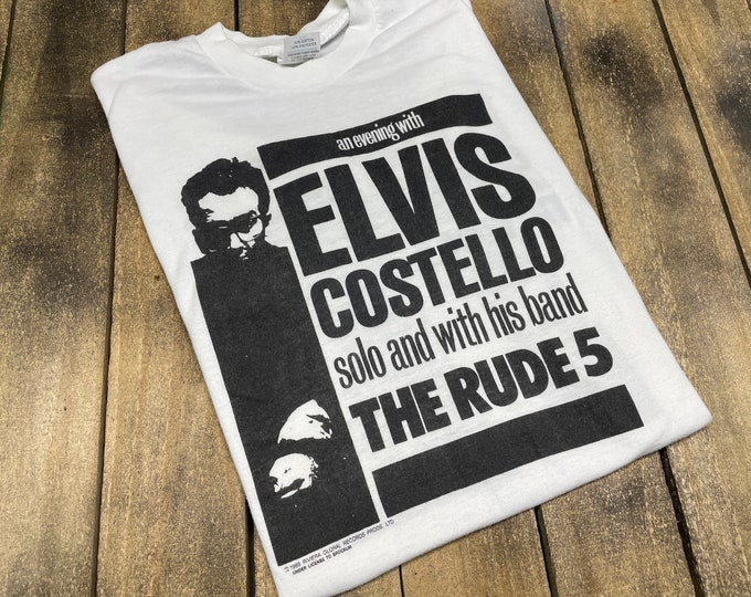 M * vintage 80s 1989 Elvis Costello tour t shirt * the rude 5 concert band tee * 55.174