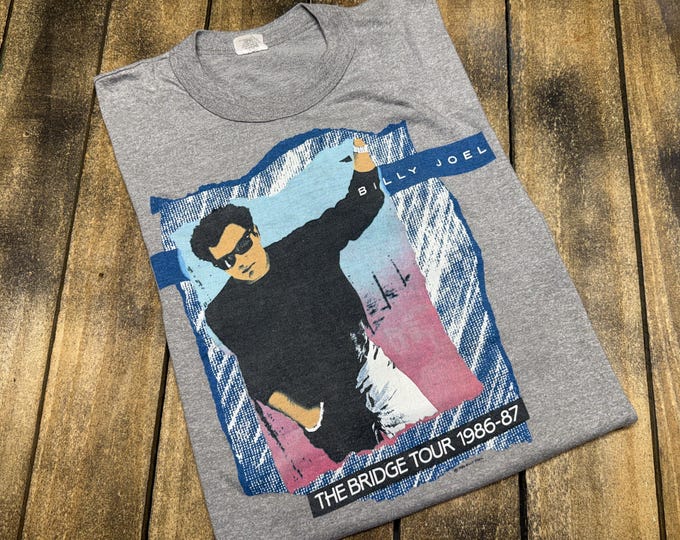 L vintage 1986 Billy Joel tour t shirt * concert band tee 80s The Bridge 1987