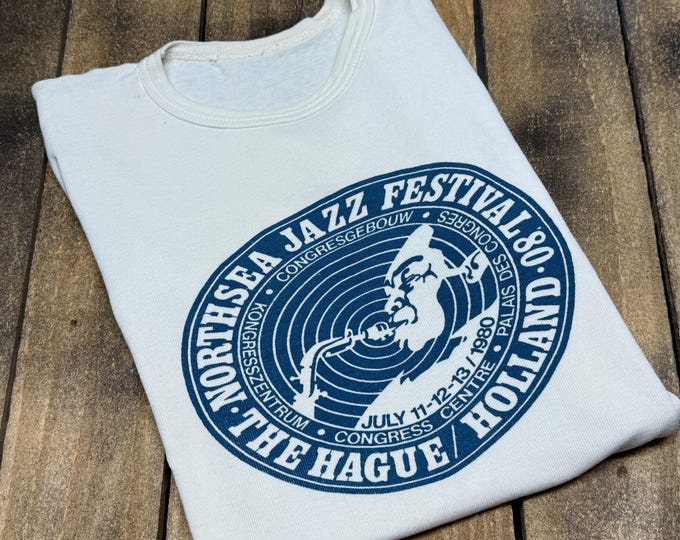 S vintage 1980 Northsea Jazz Festival Holland t shirt Oscar Peterson Freddie Hubbard Ray Charles Muddy Waters B.B. King Fats Domino