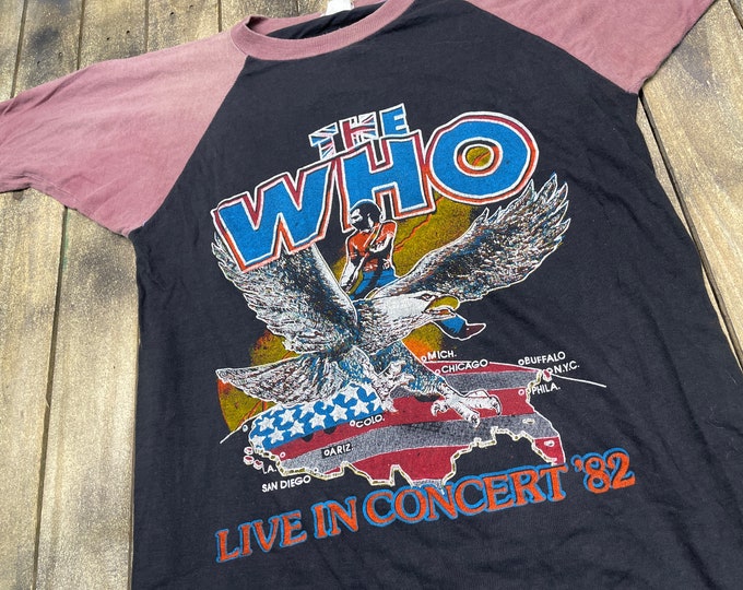 M * vintage 80s 1982 The Who raglan tour t shirt * 37.183