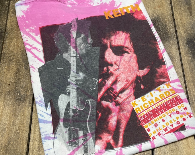 L * vintage 1993 Keith Richards tour t shirt * tie dye rolling stones main offender x-pensive winos