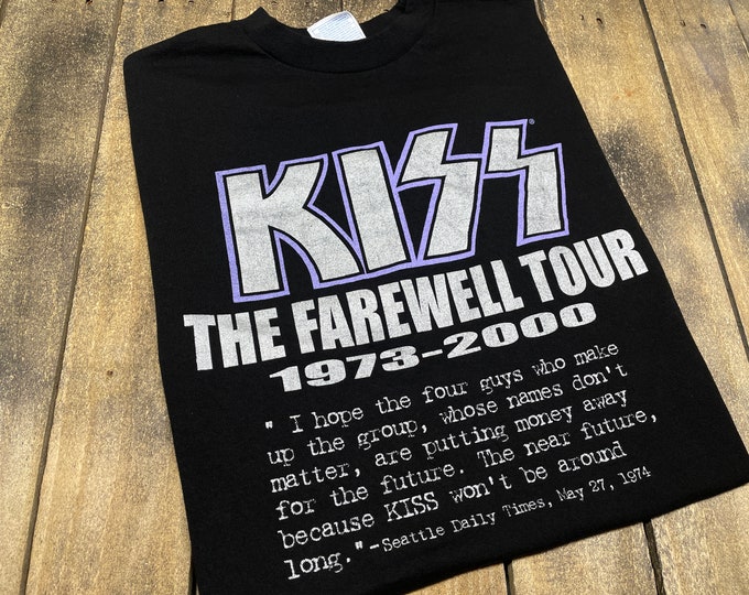 M * vintage KISS farewell tour 1978 2000 t shirt * seattle daily times quote band concert