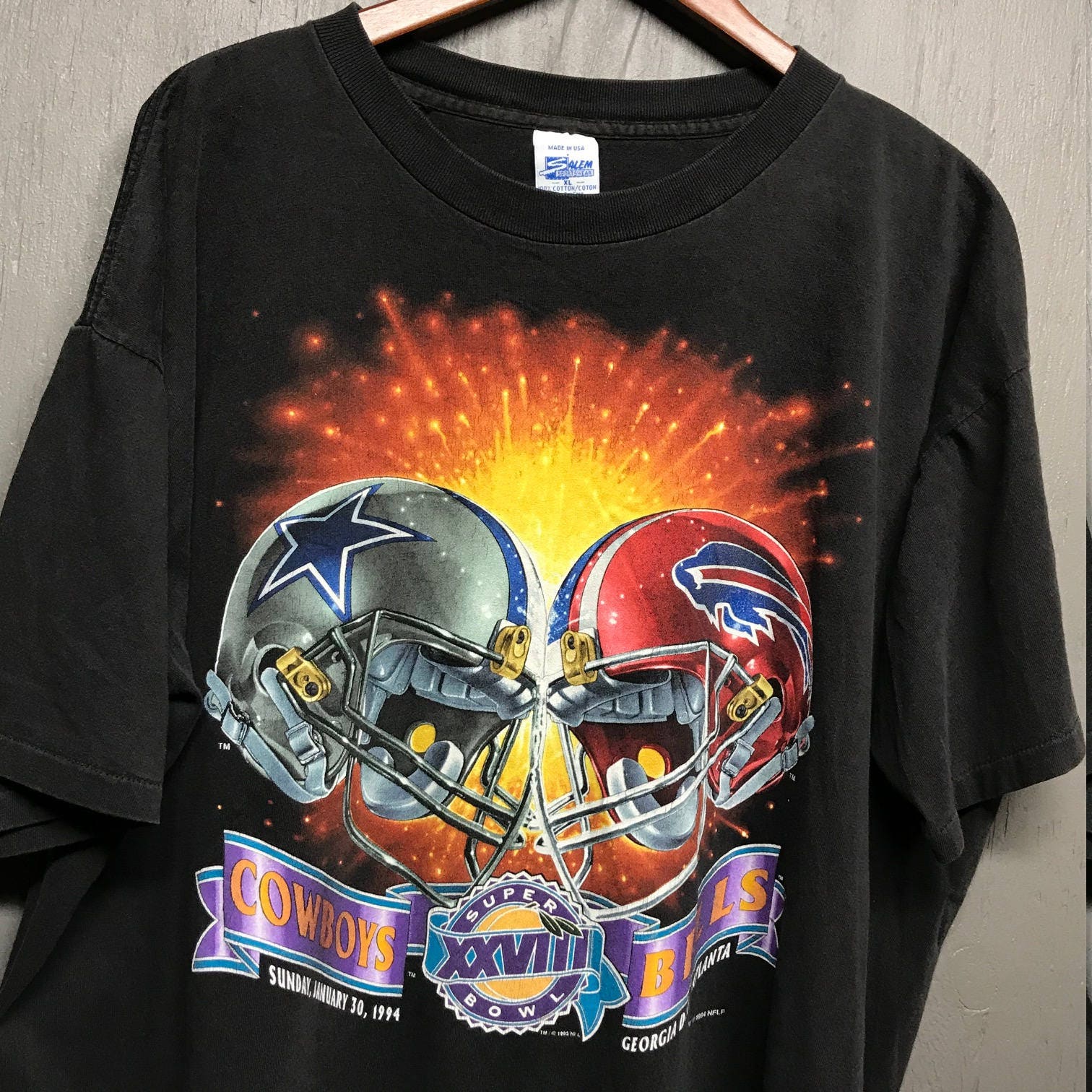 XL faded vintage 90s 1994 Dallas Cowboys Buffalo Bills Super Bowl t shirt