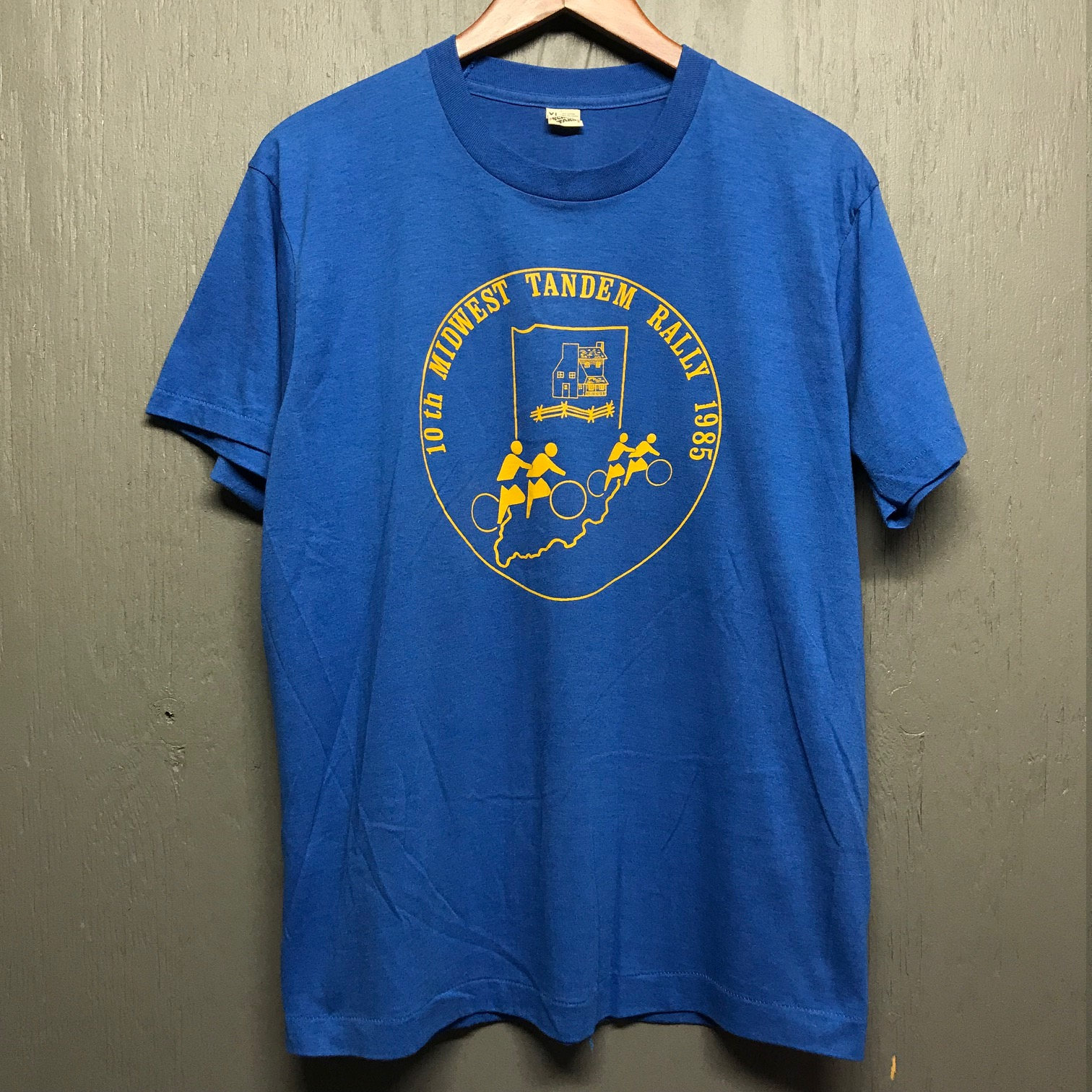 L thin vintage 80s 1985 Midwest Tandem Rally Ohio bicycle t shirt