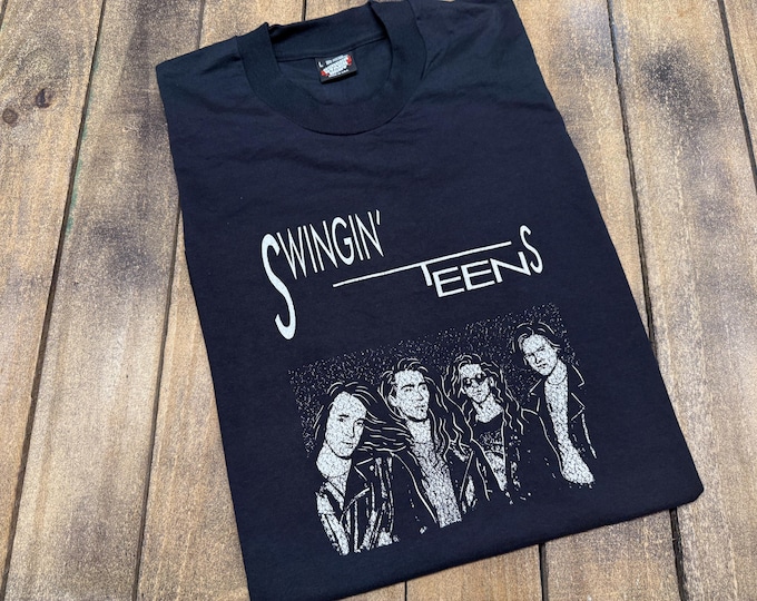 M vintage 1989 Swingin' Teens band t shirt * Minneapolis Iowa City Transfixation LP punk grunge metal 80s