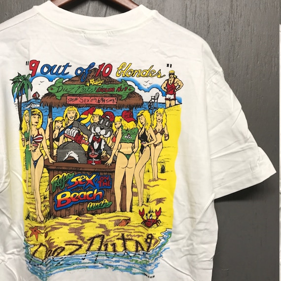 L Vtg NOS 90s 1995 Deez Nuts Sex on the Beach T Shirt * Rap Comic