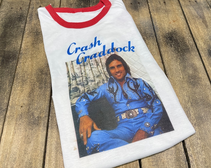 M * vintage 70s Billy Crash Craddock ringer t shirt * classic country music tour * 38.197
