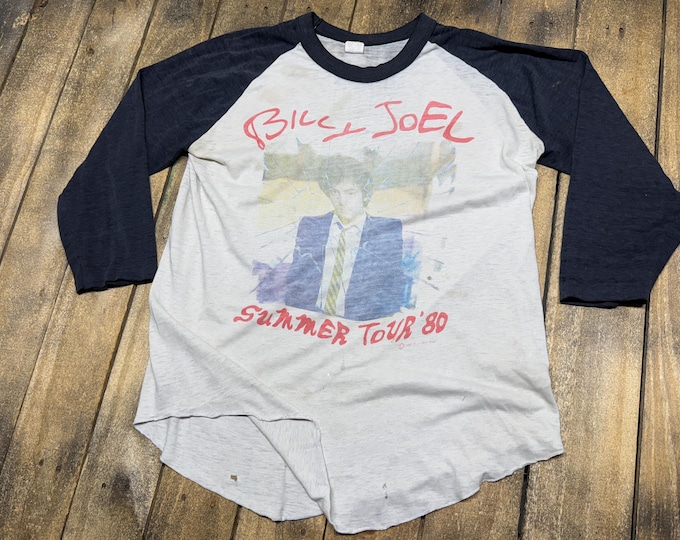 M paper thin vintage 1980 Billy Joel raglan tour t shirt * concert 80s