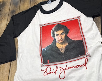 M/L vintage 1983 Neil Diamond tour t shirt * raglan jersey 80s medium large christmas