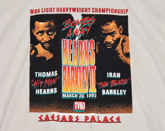 L * NOS vtg 90s 1992 Thomas Hearns v Iran Barkley boxing t shirt * caesars palace * 31.144
