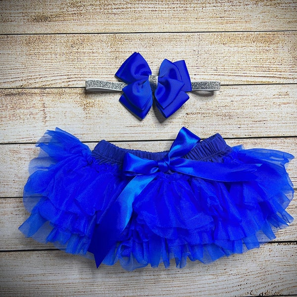 Baby Girl Tutu Bloomer and Matching Headband | colors Royal Blue and Silver | Tutus Make the Perfect Newborn Gift | Newborn Photos