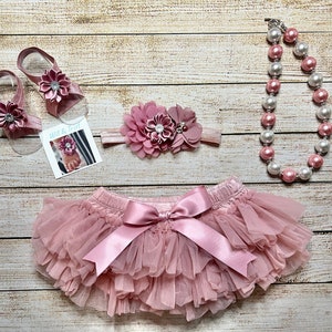 Baby Girl Tutu Bloomer and Headband Set: Dusty Pink Mauve