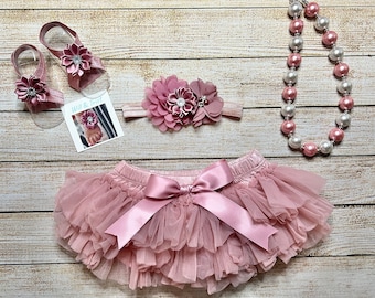 Baby Girl  Dusty Pink Mauve Tutu Bloomer and Matching Headband, Newborn Gift, Newborn Accessories, Cake Smash