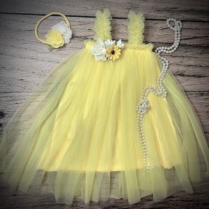 Baby girl Tutu dress, Sunshine Yellow color, Flower girl dress, Birthday Dress, Summer dress, Spring Dress, Dress for Girl, Accessories