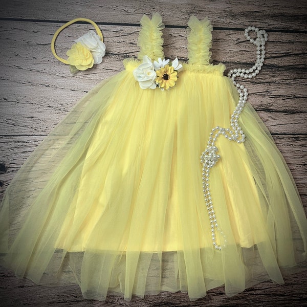 Baby girl Tutu dress, Sunshine Yellow color, Flower girl dress, Birthday Dress, Summer dress, Spring Dress, Dress for Girl, Accessories