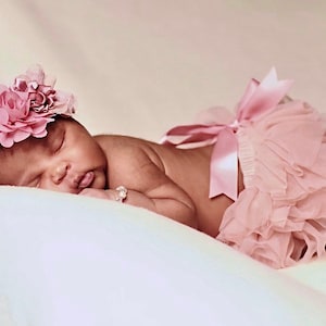 Baby Girl Tutu Bloomer and Matching Headband, Tutu Bloomer in the color Dusty Pink, Newborn Gift, Newborn Accessories, Baby Shower Gift