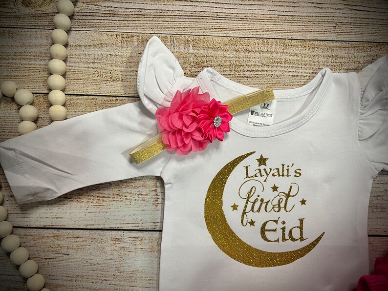 Baby girl eid, My first Eid Top with Fuchsia Tutu Bloomer and optional Headband, First Ramadan, Eid Gifts, Eid Mubarak, Eid al-Fitr image 3