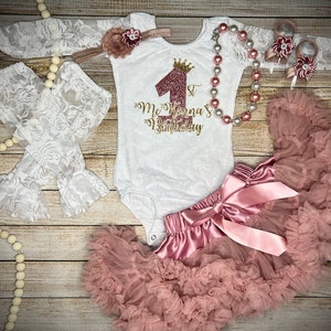 Personalized Baby Girl First Birthday Outfit in Rose Gold, Dusty Pink Skirt, Gold Birthday Princess, 1st Birthday Photos, Cake Smash