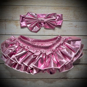 Metallic Tutu Bloomer in various colors - Red, Brown, Pink - Shiny Baby Skirt & Headband - Birthday Tutu - Photo Prop Gift - half birthday
