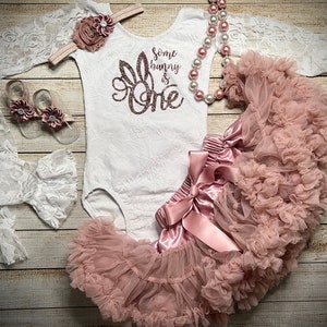 Baby Girl First Birthday Outfit: Some Bunny Is One, Pink Petti Skirt