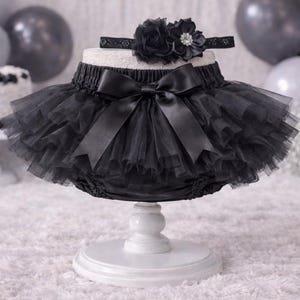 Bloomer de tutú negro para niña con lazo de satén y diadema