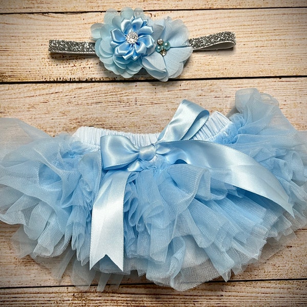 Baby Blue Tutu Bloomer and Headband, Perfect for Baby Girl Announcements, Baby Shower gift, professional photoshoots, Newborn Photos, Gifts