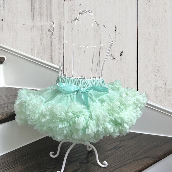 Baby girls Petti Coat Tulle Mesh skirt in the color Mint Green with Satin Ribbon Bow and inner lining