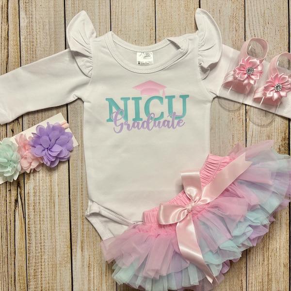 Baby Girl NICU Graduate Flutter Bodysuit with Pastel Color Ombre Tutu - Hospital take home outfit - Rainbow baby - Rainbow NICU Baby Outfit