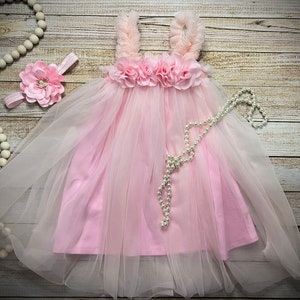 Baby Girl Baby Pink Dress, Tutu Dress, First Birthday Dress, Half Birthday Dress, Summer Dress, Cake Smashing Dress, Strand Pearl Necklace