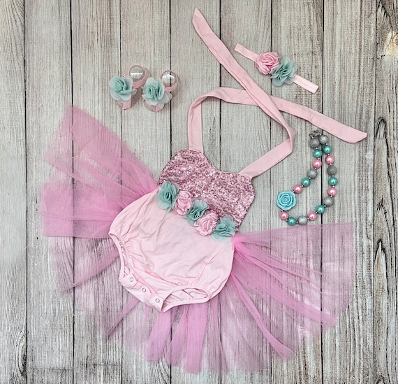 Baby Girl Mermaid Sequin Romper in the Color Pink With Optional Accessories Perfect for Her First Birthday Phots and Birthday Party Girl Etsy