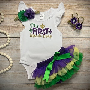 Baby girl outfit, My First Mardi Gras, Ombre Green Purple and Yellow Tutu Bloomer, optional headband, 1st Mardi Gras, Baby Fat Tuesday