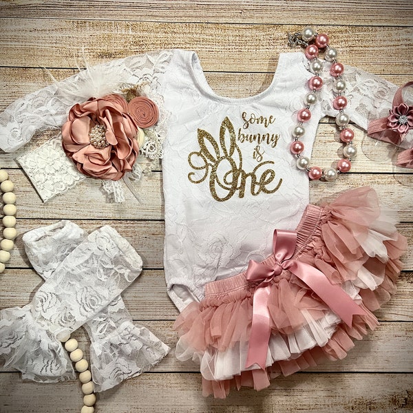 Baby Girl Some Bunny is One, 1st Birthday Outfit, Lace Bodysuit and Ombre Tutu Bloomer, Bunny Themed Birthday, Cake Smash Outfit, Bunny 1st