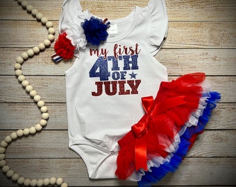 Baby Girl 4th of July Outfit: Patriotic Romper, Tutu Bloomer