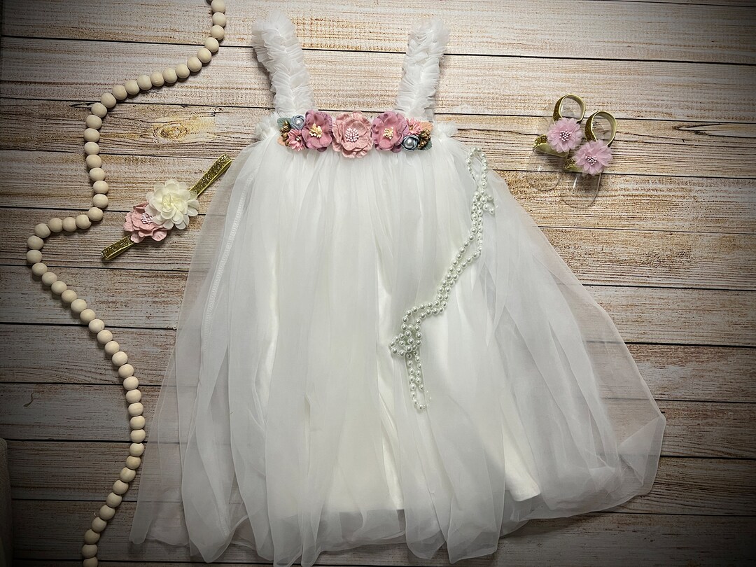 Baby Girl Cream Dress, First Birthday Dress, Cake Smash Dress