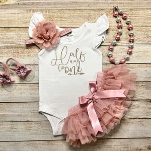 Baby Girl Half Birthday outfit, 6 Month Birthday, Half way to One, Accessories for Girl to match, My half way to One Birthday, Gift for Girl