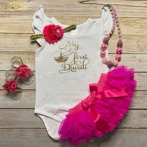 Baby Girl First Diwali, Hindu New Year Gift, Diwali Bodysuit and Tutu Set, Matching headband and Tutu Set for Diwali, Gift for Diwali, Hindu