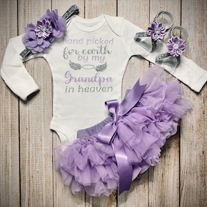 Baby Girl hand picked for earth personalized outfit, baby&#39;s angel in heaven outfit, Memorial Baby Clothes, In heaven, Handpicked For Earth