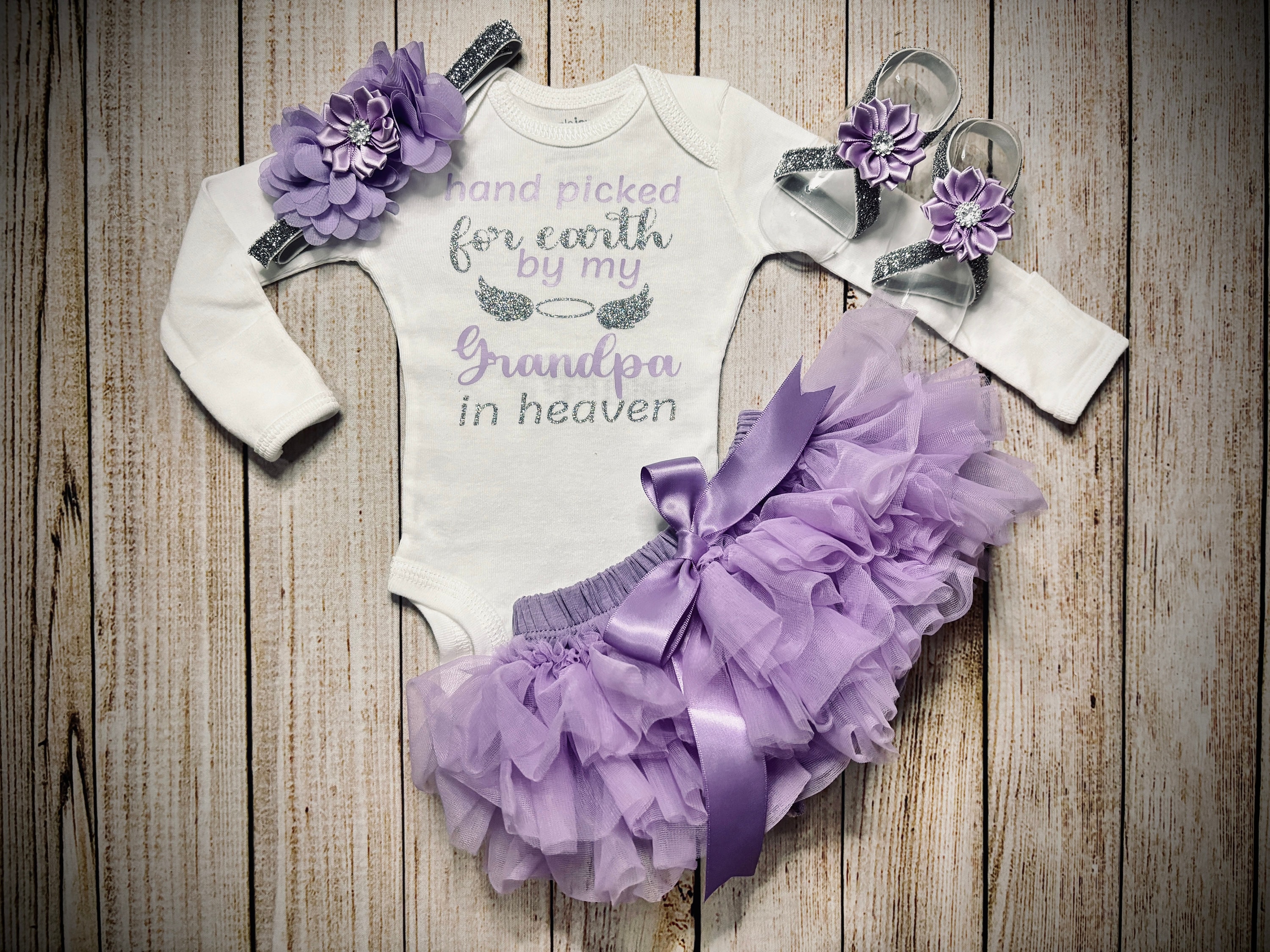 Baby Girl hand picked for earth personalized outfit, baby's angel in heaven outfit, Memorial Baby Clothes, In heaven, Handpicked For Earth