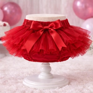 Conjunto de tutú rojo y florecitas para niña: diadema con flores de diamantes de imitación. Regalo para niña.