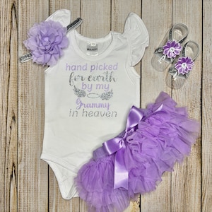Baby Girl hand picked for earth personalized flutter bodysuit - baby&#39;s angel in heaven outfit - Memorial Baby Clothes - Handpicked For Earth
