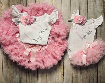 Sisters Matching Tutu Outfits, Big Sister Little Sister Bodysuit Flutter Bodysuit and Top, Baby Sister Announcement, Sisters Photoshoot Sets