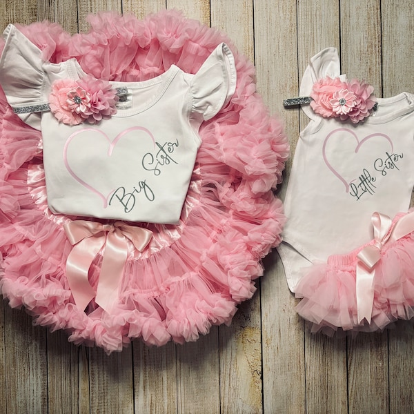 Sisters Matching Tutu Outfits, Big Sister Little Sister Bodysuit Flutter Bodysuit and Top, Baby Sister Announcement, Sisters Photoshoot Sets