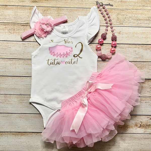 Baby girl 2nd Birthday Outfit, She's 2 Tutu cute, Flutter Shirt, Cake Smash set, Second Birthday Girl, Ballerina Party, Girls pink headband