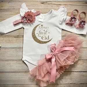 Baby girl eid, My first Eid Top with Dusty Pink Tutu Bloomer and optional Headband, First Ramadan, Eid Gifts, Eid Mubarak, Eid al-Fitr