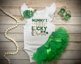 Baby Girl First St Patrick&#39;s Day Outfit, My first St. Patrick&#39;s Day, 1st St Patricks Day outfit, Mommy&#39;s Little Lucky Charm, Shamrock Outfit
