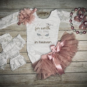 Baby Girl hand picked for earth personalized Lace bodysuit, baby&#39;s angel in heaven outfit, Memorial Clothes, In heaven, Handpicked For Earth