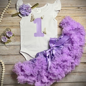 Baby Girl 1st Birthday outfit in the color lavender with Glitter Gold Butterflies | Butterfly Birthday girl | Birthday Cake Smash photo Set