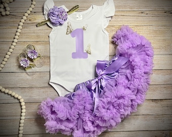 Baby Girl 1st Birthday outfit in the color lavender with Glitter Gold Butterflies | Butterfly Birthday girl | Birthday Cake Smash photo Set